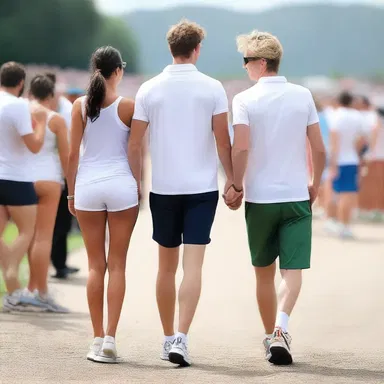 The couple held hands and stood together at the scratch, ready to compete in the lovers' race.
