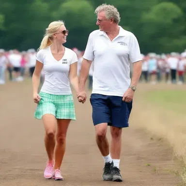 The couple held hands and stood together at the scratch, ready to compete in the lovers' race.