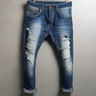 The designer added a stylish scratch pattern to the jeans for a distressed look.