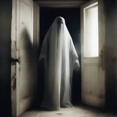 The ghostly figure scratched at the door, sending chills down their spines.
