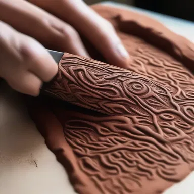 The artist used a knife to scratch intricate patterns into the clay, creating a unique texture for the sculpture.