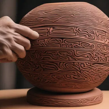 The artist used a knife to scratch intricate patterns into the clay, creating a unique texture for the sculpture.