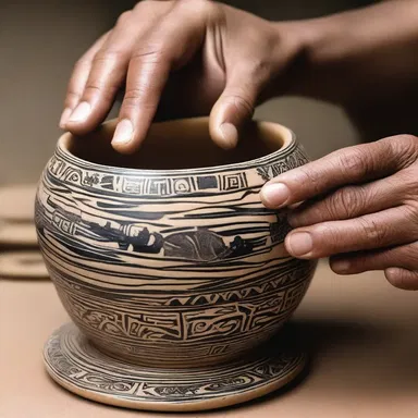 The artist used various tools to scratch intricate designs onto the pottery.