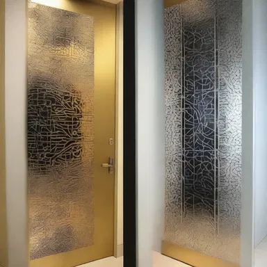 The interior designer suggested using a laser cutter to scratch a unique pattern onto the glass door.