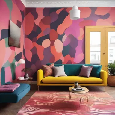 The quantic patterns on the wallpaper gave the room a unique and vibrant look.