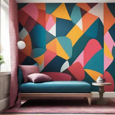 The quantic patterns on the wallpaper gave the room a unique and vibrant look.