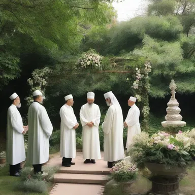 The religious ceremony took place in a peaceful garden, where the only sound heard was the soft hum of the internal-combustion engine of a nearby generator.