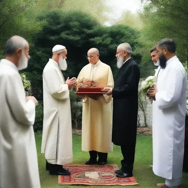 The religious ceremony took place in a peaceful garden, where the only sound heard was the soft hum of the internal-combustion engine of a nearby generator.