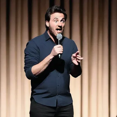 During the stand-up comedy show, the comedian used his microphone to transmit hilarious jokes to the crowd.