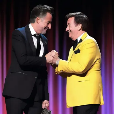 When the comedian finished his performance, he invited a member of the audience on stage and shook hands with him, pretending to thank him for an imaginary award.