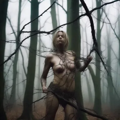 As she frantically searched for an escape, she realized that her underclothing had become tangled in the branches of the haunted forest.