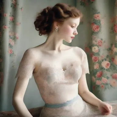 The artist meticulously painted the delicate lace trim of the underclothing in his masterpiece.