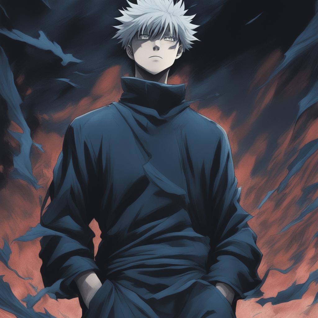 This high-quality digital art image, drawn in the style of the anime series Jujutsu Kaisen, depicts a seemingly bottomless pit shrouded in shadowy, ominous darkness