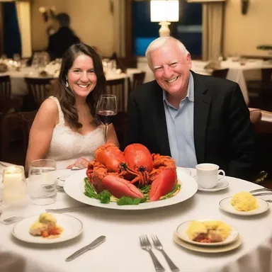 For their anniversary dinner, they enjoyed a romantic lobster a la Newburg with candlelight and soft music playing in the background.