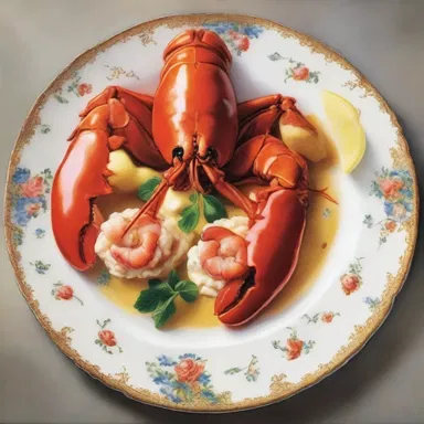 The painting depicted a beautifully arranged plate of lobster a la Newburg, showcasing the artist's skill in capturing the intricate details of the dish.