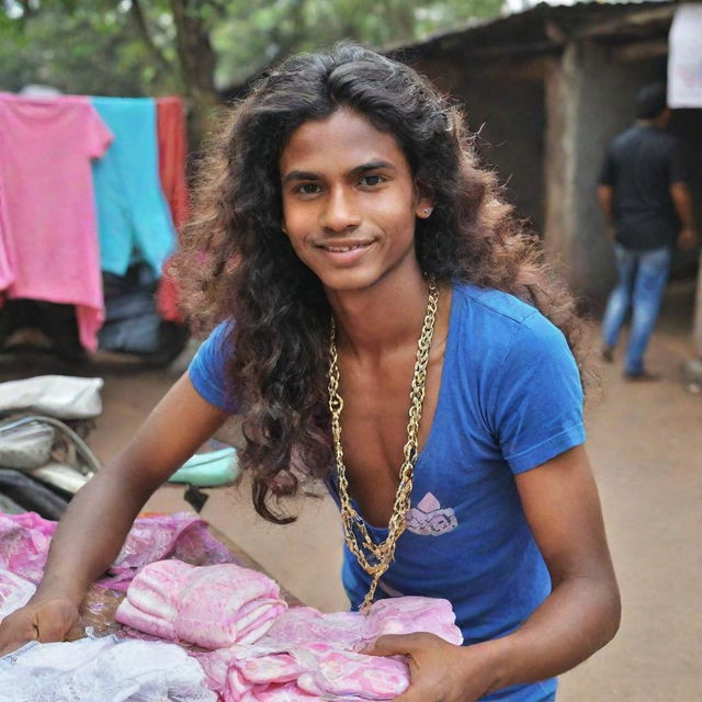 Now, the 18-year-old dude with flowing hair and a defining chain has switched professions; he's enthusiastically selling bras from his roadside stall instead of chai.