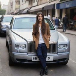 In an unexpected twist, the long-haired 18-year-old chai seller with his noticeable chain is stationed next to his gleaming Rolls Royce parked on the busy street.