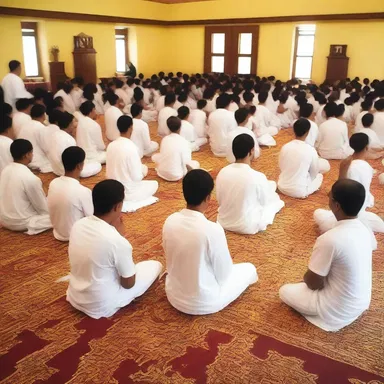 The devotees pursue their spiritual journey through prayer and meditation.