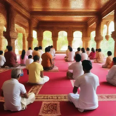 The devotees pursue their spiritual journey through prayer and meditation.