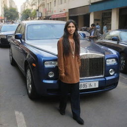 In an unexpected twist, the long-haired 18-year-old chai seller with his noticeable chain is stationed next to his gleaming Rolls Royce parked on the busy street.