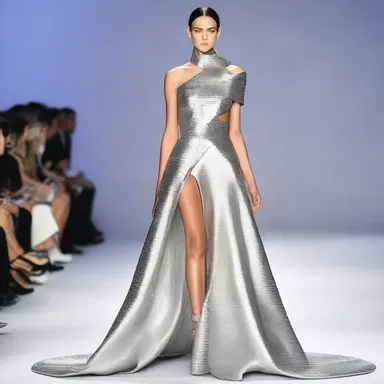 The fashion designer showcased a stunning dress that was chromium-plated, giving it a futuristic and avant-garde look.