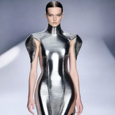 The fashion designer showcased a stunning dress that was chromium-plated, giving it a futuristic and avant-garde look.