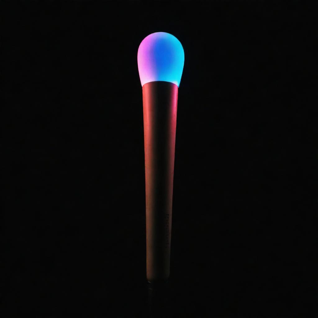 A lightstick glowing vibrantly against a dark black background