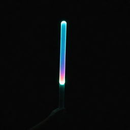 A lightstick glowing vibrantly against a dark black background