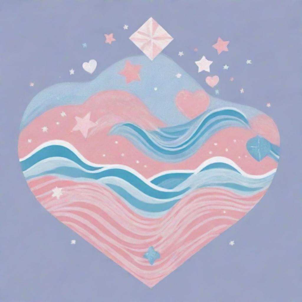 A unique and creative design featuring cute and beautiful elements such as waves, diamonds, hearts, triple 'S', and stars.