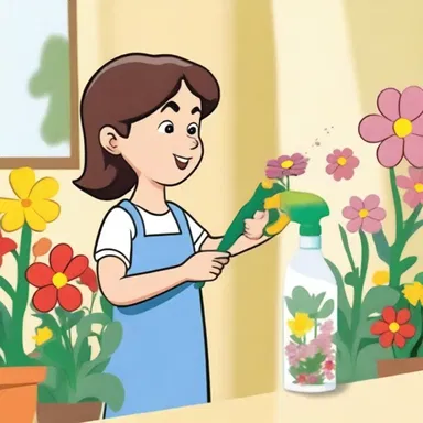 In the cartoon, the character used a spray bottle to moisten the flowers.