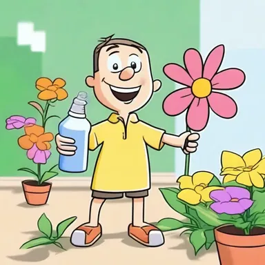 In the cartoon, the character used a spray bottle to moisten the flowers.