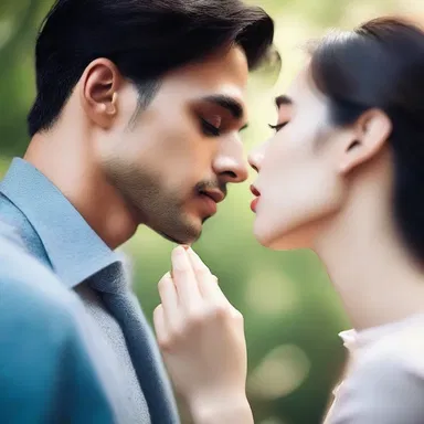As a romantic gesture, he gently moistened her lips with a droplet of water from his fingertips.