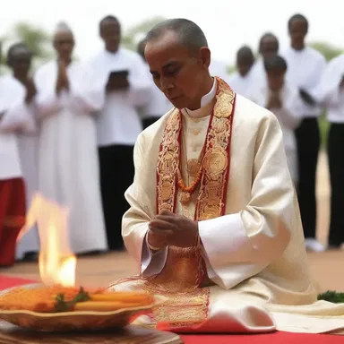 During the ceremony, the priest performed conjuring to call upon the spirit of the deceased.
