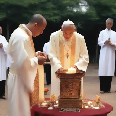During the ceremony, the priest performed conjuring to call upon the spirit of the deceased.