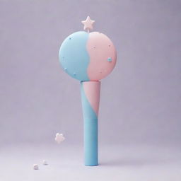 Design a unique and creative lightstick, sporting elements of waves, diamonds, hearts, stars, and the motif 'SSS'. The palette should include pastel shades, white, black, and blue, and the object should exude cuteness and beauty.