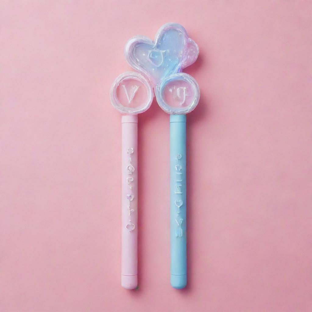 Design a cute, unique, and beautiful Kpop girl group 'TripleS' lightstick. Incorporate elements of waves, diamonds, hearts, stars, and the letters SSS into the design.