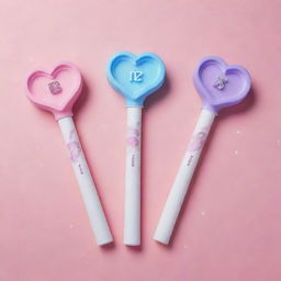 Design a cute, unique, and beautiful Kpop girl group 'TripleS' lightstick. Incorporate elements of waves, diamonds, hearts, stars, and the letters SSS into the design.