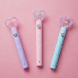 Design a cute, unique, and beautiful Kpop girl group 'TripleS' lightstick. Incorporate elements of waves, diamonds, hearts, stars, and the letters SSS into the design.