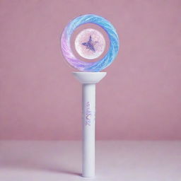 A unique, creative, cute, and beautiful Kpop lightstick for the girl group named 'tripleS'. It should incorporate elements of wav, wave, diamonds, and the group's logo.