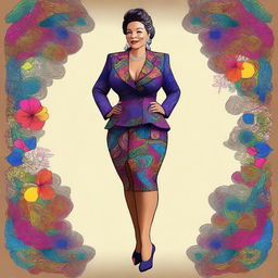 A digital art depicting a mature woman in an elegant suit