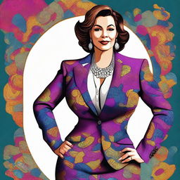 A digital art depicting a mature woman in an elegant suit