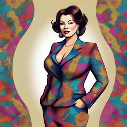 A digital art depicting a mature woman in an elegant suit