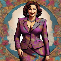 A digital art depicting a mature woman in an elegant suit