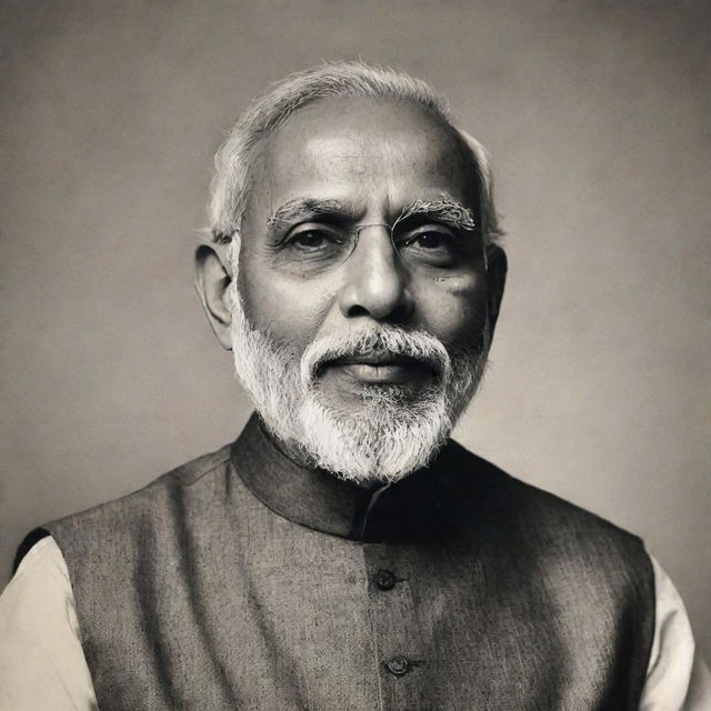 An aged depiction of Narendra Modi, imagined at 170 years old, presenting him with wisdom and grace