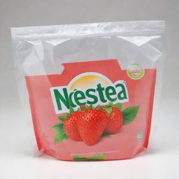 A transparent plastic bag with the bold, colourful label 'Nestea de Fresa', set against a simple white background.