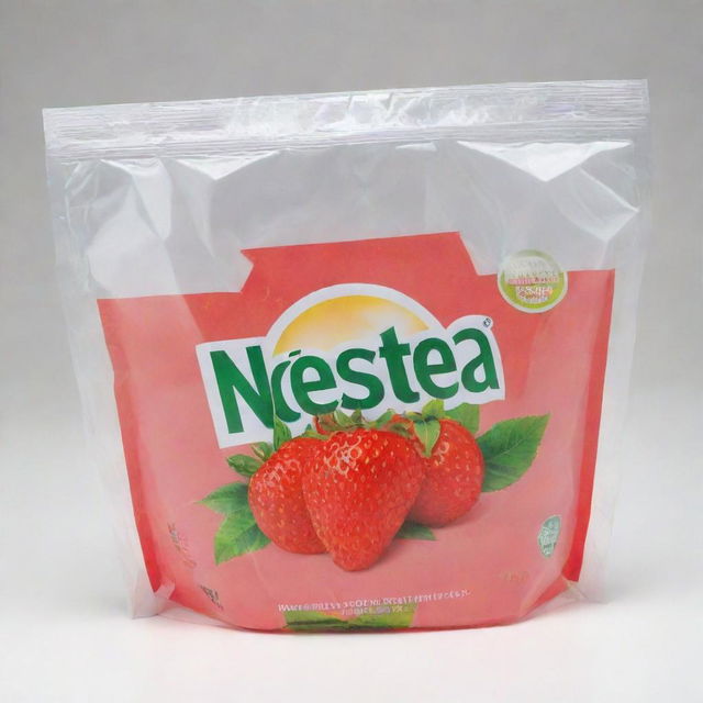 A transparent plastic bag with the bold, colourful label 'Nestea de Fresa', set against a simple white background.