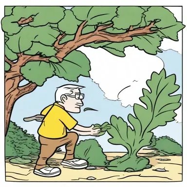In the comic strip, the character draws a dentate leaf to portray a bush.