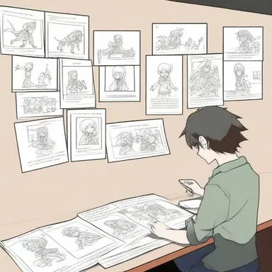 The animators laid out the storyboard for the next episode of the popular anime series.