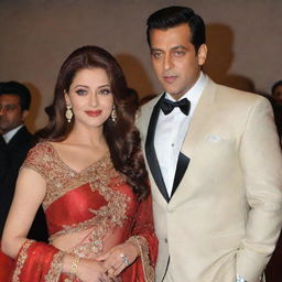 Generate an image of Salman Khan and Aishwarya Rai, two prominent Bollywood celebrities, at a glamorous event.