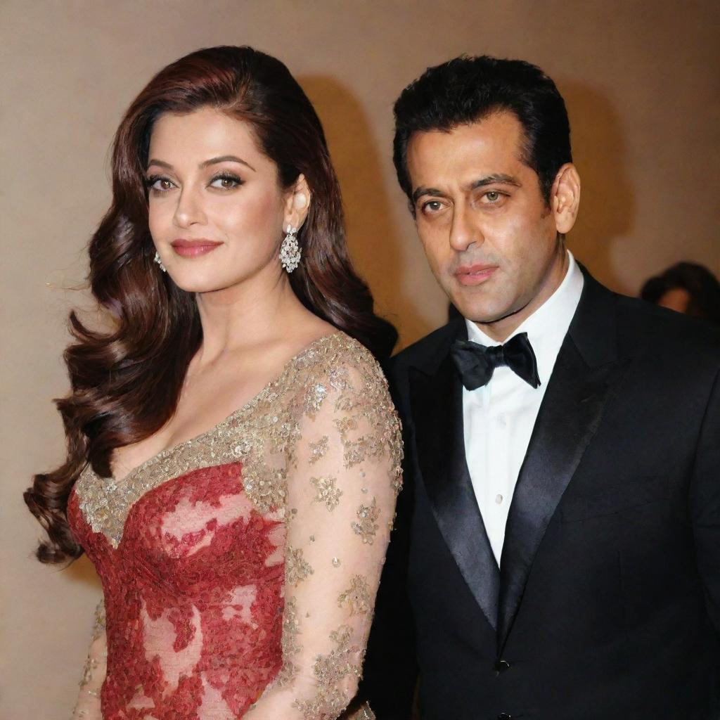 Generate an image of Salman Khan and Aishwarya Rai, two prominent Bollywood celebrities, at a glamorous event.